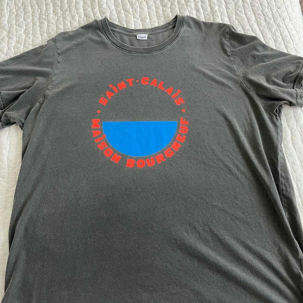 Clare V Gray and Red Short Sleeve Tee size large